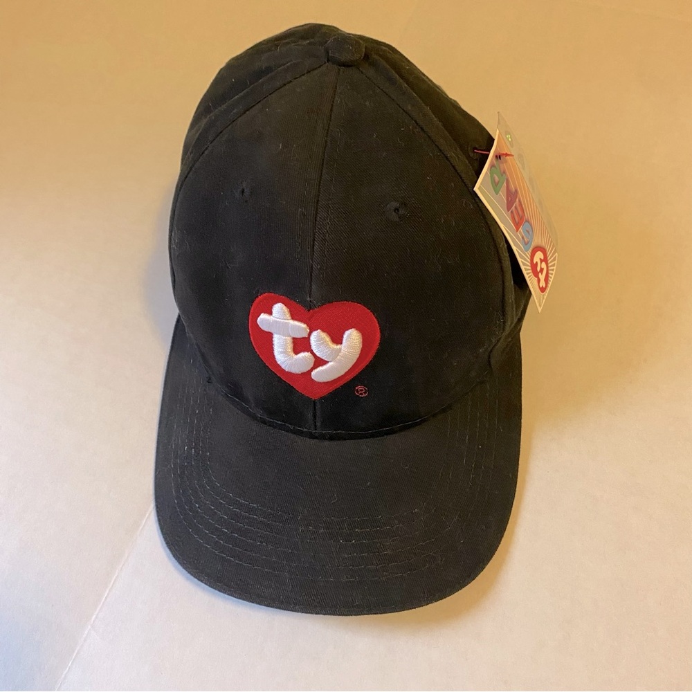 Rare TY Logo Beanie Babies Black Baseball Cap with adjustable sizing, NWT Unisex